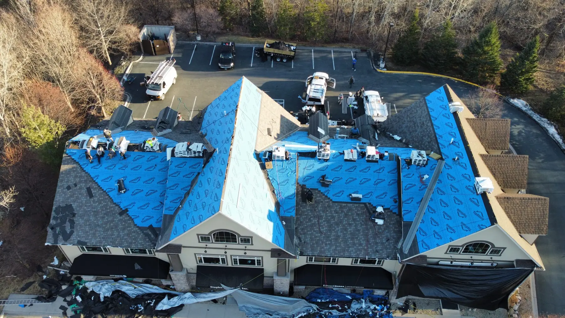 Large roofing installation viewed from above